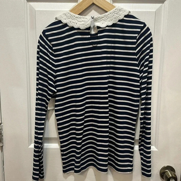 Boden Kathleen Striped Long Sleeve Top w/Lace Eyelet Collar in Navy/White - 8 - Picture 3 of 3